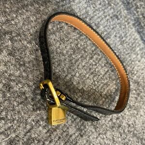 Kurt Geiger London Gold Padlock Charm on Black Patent Leather Wrap Bracelet